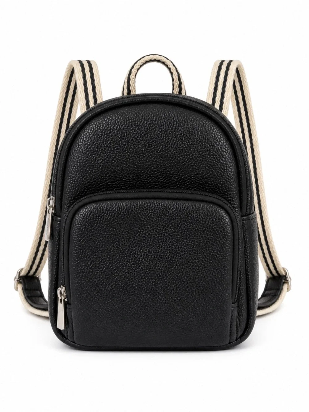 Jewell by Thirty-One Mini Backpack Black Faux Leather with Striped Straps